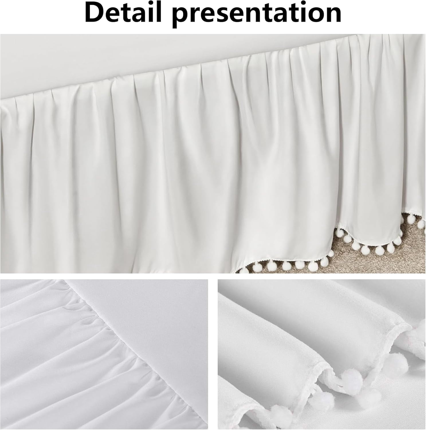 Ruffled Crib Skirt with Pompoms:Crib Bed Skirt with 14" Drop,Mini Crib Bedding Toddler Skirt,Baby Crib Accessories for Baby Boys Girls,28" X 52" (White)