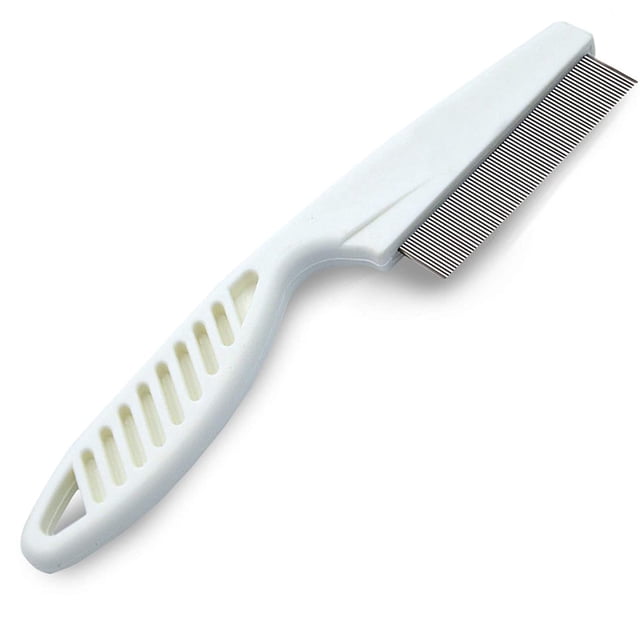Peine para perros y gatos, 7,4 pulgadas, herramienta para desenredar el pelaje, peine de aseo y masaje, duradero, dientes de peine de acero inoxidable estrechamente atados, mango blanco, 1 pieza