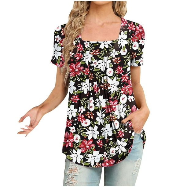 Fiudx Camisas para Mujer Mujer Moda Casual Manga Corta Suelta Camiseta Blusa Tops