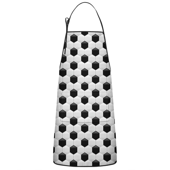 Black White Soccer Pattern Apron-Garden Aprons for Women with Pockets-Cotton Linen Waterproof Kitchen Cooking Gardening Aprons Adjustable for Kitchen,Cooking,BBQ and Salon 33x27 Inch