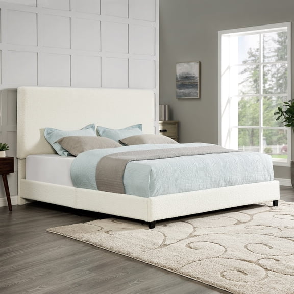 Mikeor Furniture King Size White Boucle Upholstered Platform Bed C4B257