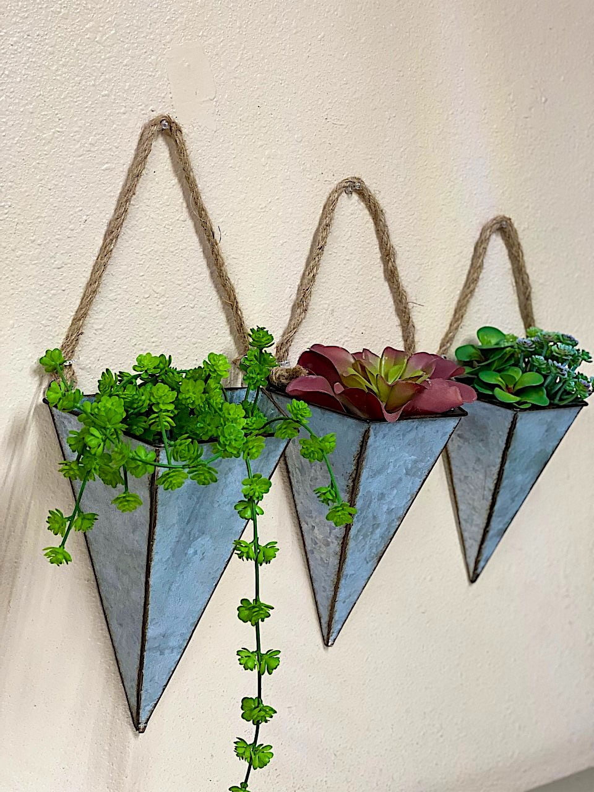 S/3 Hanging Metal Planters Galvanized Pockets W Ropes Cone Shape Modern Urban Rustic Industrial Indoor Outdoor