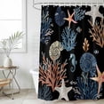 thumbnail image 6 of Black Blue Coastal Shower Curtain Set - Standard 72" x 72" Washable Bathtub Curtain with 12 Hooks, Summer Beach Coral Shell Starfish Seahorse Waterproof Fabric Shower Curtains for Bathroom/Bathtub, 6 of 6