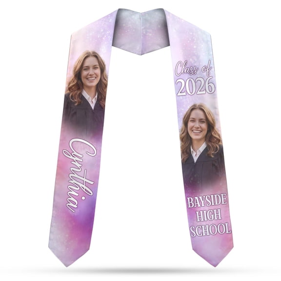 Custom Graduation Stole with Name & Year, Personalized Galaxy Design & School Name, Class of 2026 Graduation Sash