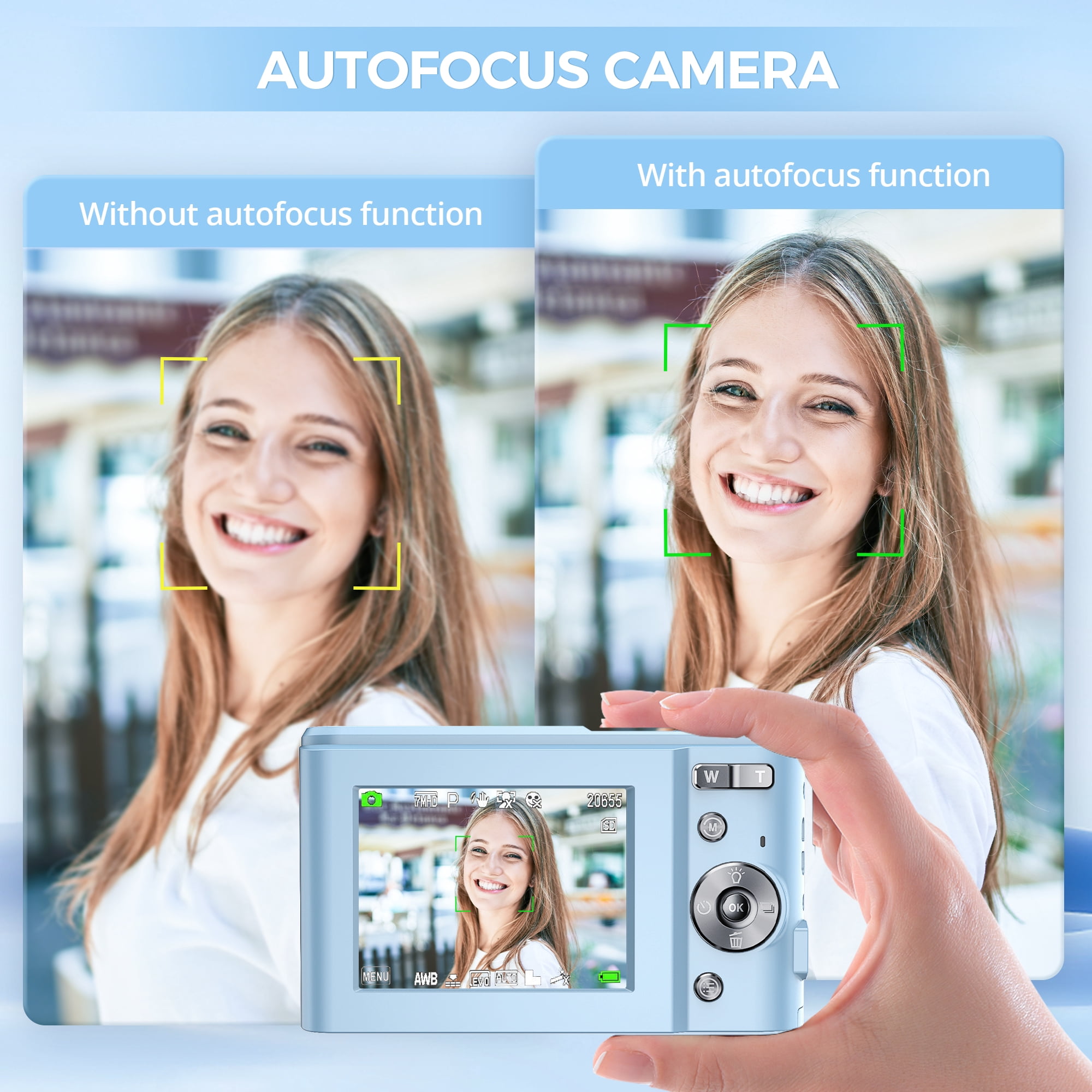 Digital Camera for Beginners with 32GB TF Card, 48MP FHD 1080P Video, Autofocus, 16X Zoom, Compact Pocket Camera for Vlogging & Webcam, Ideal for Boys and Girls (Blue)