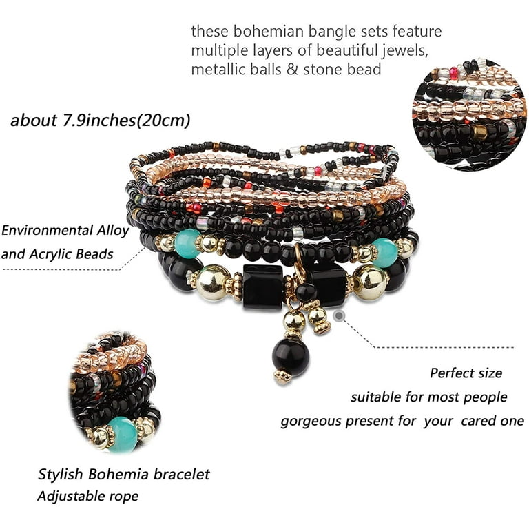 JStyle 6 Sets Bohemian Stackable Bead Bracelets for Women Stretch Multilayered Bracelet Set Multicolor Jewelry, Women's, Size: One size, Grey Type