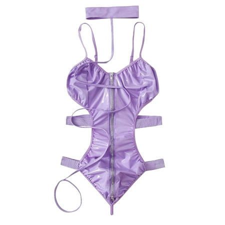 

YDKZYMD Women Leather Lingerie Cutout Sexy Babydoll Set Teddy One Piece Lingerie Set