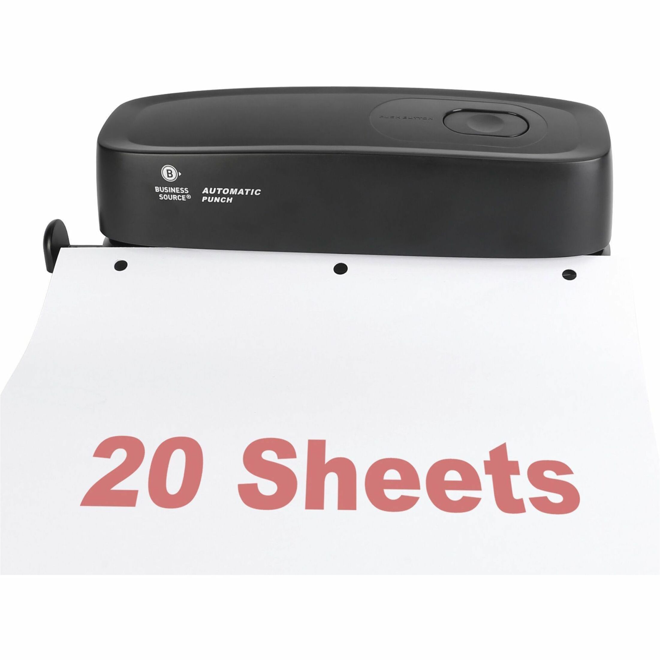 Business Source Electric Hole Punch 3 Punch Head(s) - 10 Sheet Capacity - 9/32" Punch Size - 2.6" x 11.9" x 3.2" - Black