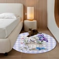 thumbnail image 2 of Round Area Rug 3.3 Ft, Spring Easter Washable Non-Slip Circle Carpet for Living Room/Bedroom, Bunny Botanical Flowers Leaves Purple Check Low-Profile Small Kitchen Mats Collection Rugs for Indoor, 2 of 8
