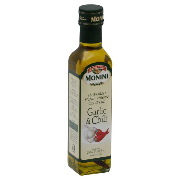 Monini Olive Oil, Extra Virgin, Garlic & Chili, 8.5 Oz