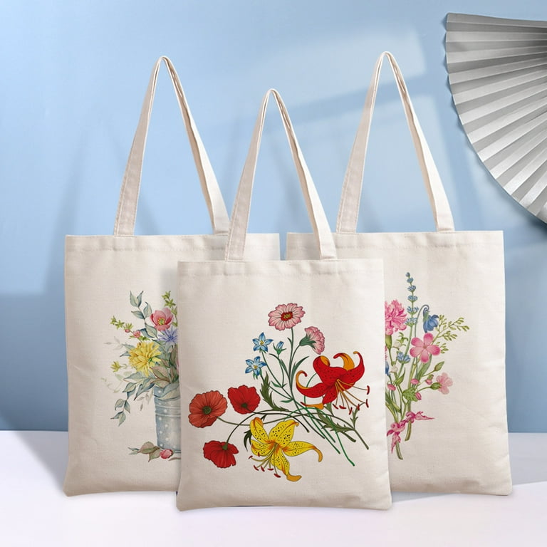 Flower Pattern Canvas Tote Bag Handles for Women Charming