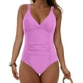 thumbnail image 2 of vigerkar Women's One Piece Swimsuit Tummy Control Deep V Neck Double Straps Bathing Suit Purple, XL, 2 of 9