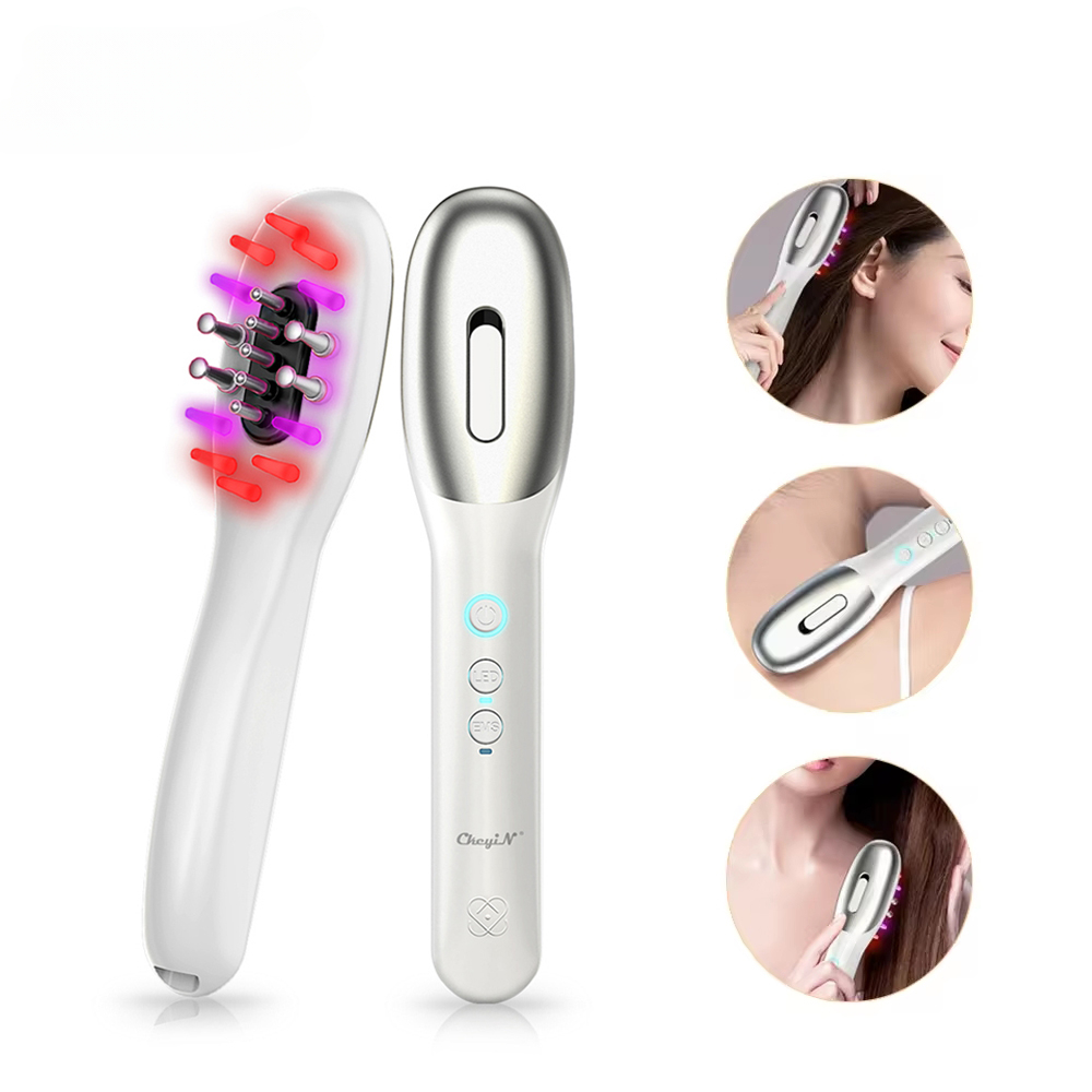 EMS Electric Massage Comb Vibration LED Blue Red Light Therapy Hair Massage Scalp Brush for Hair Growth Anti Hair Loss