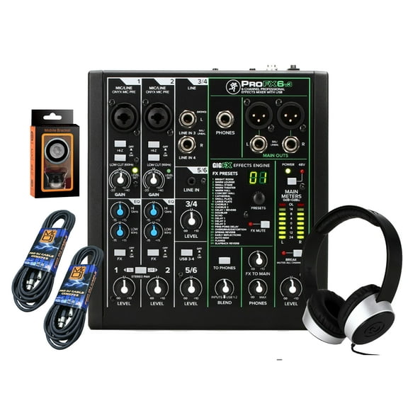 Mackie ProFX6v3 6-Channel Mixer with Built-in Effects and USB   SR450 Headphone with Pair of XLR Cable free Absolute Phone Holder