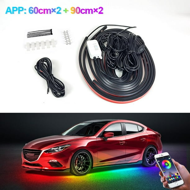 Kit De Iluminación Bajo El Vehículo RGB Inteligente Con App Y Control Remoto RF - Resistente Al Agua IP67, Tiras De Luz LED De 16 Millones De Colores, Sincronización Con Música, Ajuste