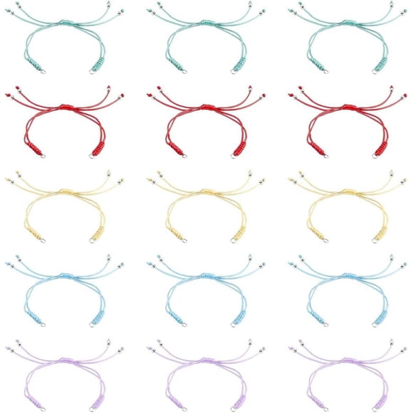 25pcs Nylon Cord Adjustable Thread Bracelets Mixd Colors Nylon String with Brass Beads 304 Stainless Steel Jump Rings for DIY Bracelets Charms Jewelry Making