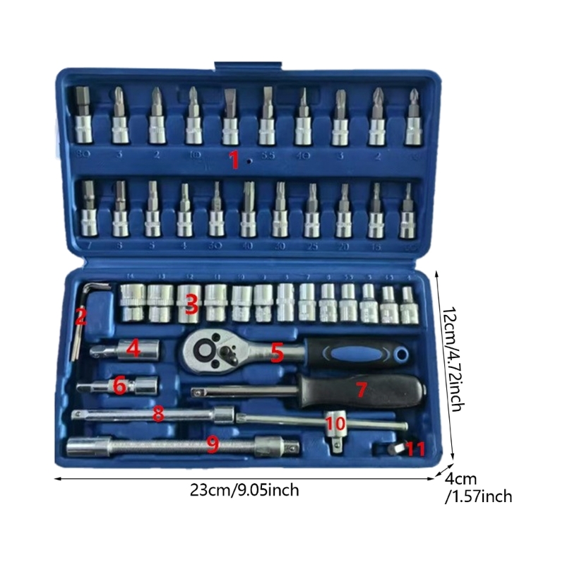 46 in 1 Auto Repair Tool Set Mechanic Hand Tool Kit Drive Ratchet Wrench Set