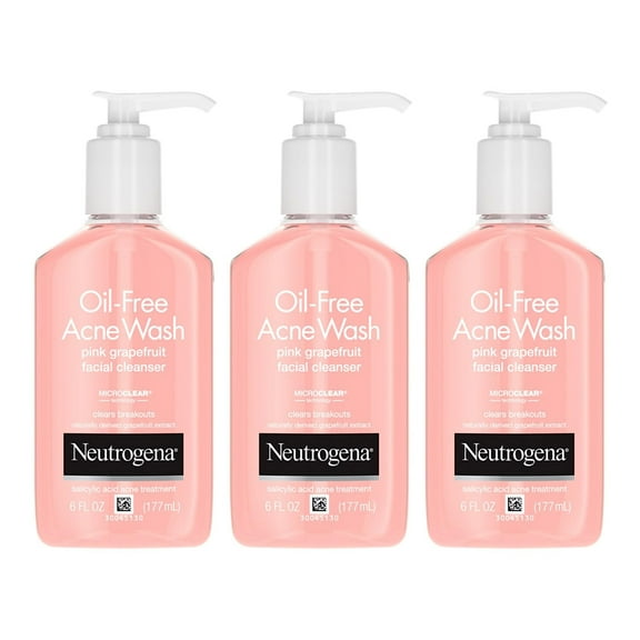 Neutrogena Oil-Free Pink Grapefruit Pore Cleansing Acne Wash and Daily Liquid Facial Cleanser with 2% Salicylic Acid Acne Medicine and Vitamin C, 6 fl. oz (Pack of 3)