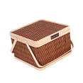 thumbnail image 1 of Cesta de picnic tejida de bambú, resistente, portátil, con tapa y asa. Cuadrado marrón oscuro, 1 of 7
