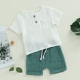 thumbnail image 4 of Gupgi 2pcs Baby Boys Solid Color Short Sleeve Button Down T-Shirts + Shorts with Pockets, 4 of 8
