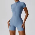 thumbnail image 3 of Mono corto de yoga y baile con cremallera a la moda, mono de mujer, mono de manga corta para gimnasio y fitness, traje deportivo de una pieza, 3 of 5