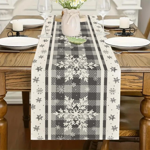 Feltree Christmas Snowflake Tablecloth Rectangular 72x13 Inch Polyester Holiday Dining Table Cover for Restaurant Party Decor