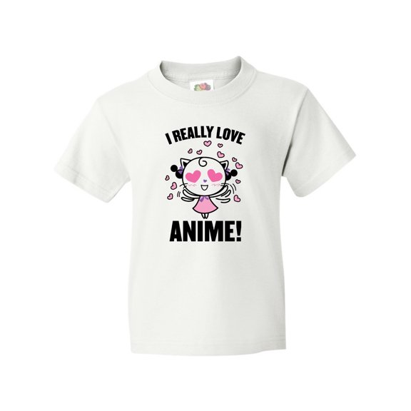 Inktastic I Really Love Anime with Cute Anime Cat and Hearts Youth T-Shirt