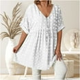 thumbnail image 2 of Swiss Dot Babydoll Tops Womens Loose Short Sleeve V Neck Flowy Blouse Solid Color Trendy Summer Vacation Outfits (XL, White), 2 of 6