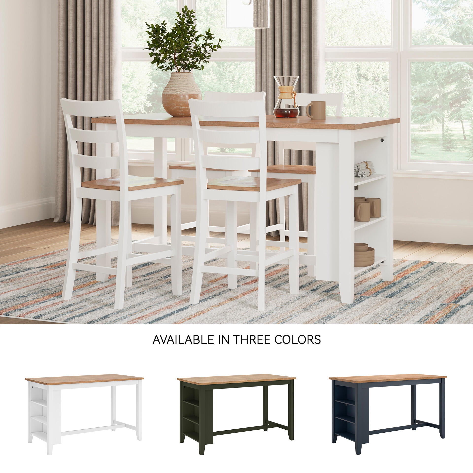 Signature Design by Ashley Gesthaven Counter Height Dining Table with Butcher Block Top, White