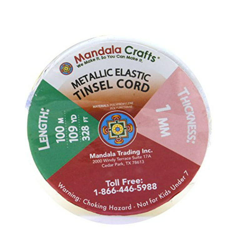 Mandala Crafts 1mm 1.5mm 2.5mm Jewelry Making Gift Wrap Ribbon Stretch Metallic Tinsel Elastic Cord (1.5mm 109 Yards Gold)