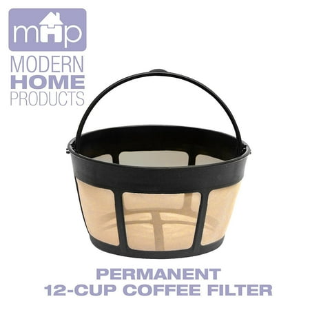 12 Cup Gold Tone Filter - Permanent 12-Cup Basket Shape Gold Tone Coffee Filter Fits All Coffee Makers Using 8-12 Cup Basket Filters