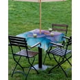 thumbnail image 4 of Fsddascl Blue Purple Pink Floral Marble Outdoor Tablecloth - 60x60 Inch Square Dining Table Cover, Contemporary Abstract Art Waterproof Outdoor Table Cloth with Umbrella Hole & Zipper for Patio, 4 of 7