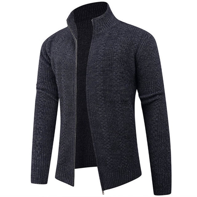 Cardigan Décontracté pour Hommes Col Montant Fermeture Éclair Tricot Élastique Manches Longues Couche de Base pour Activités Extérieures