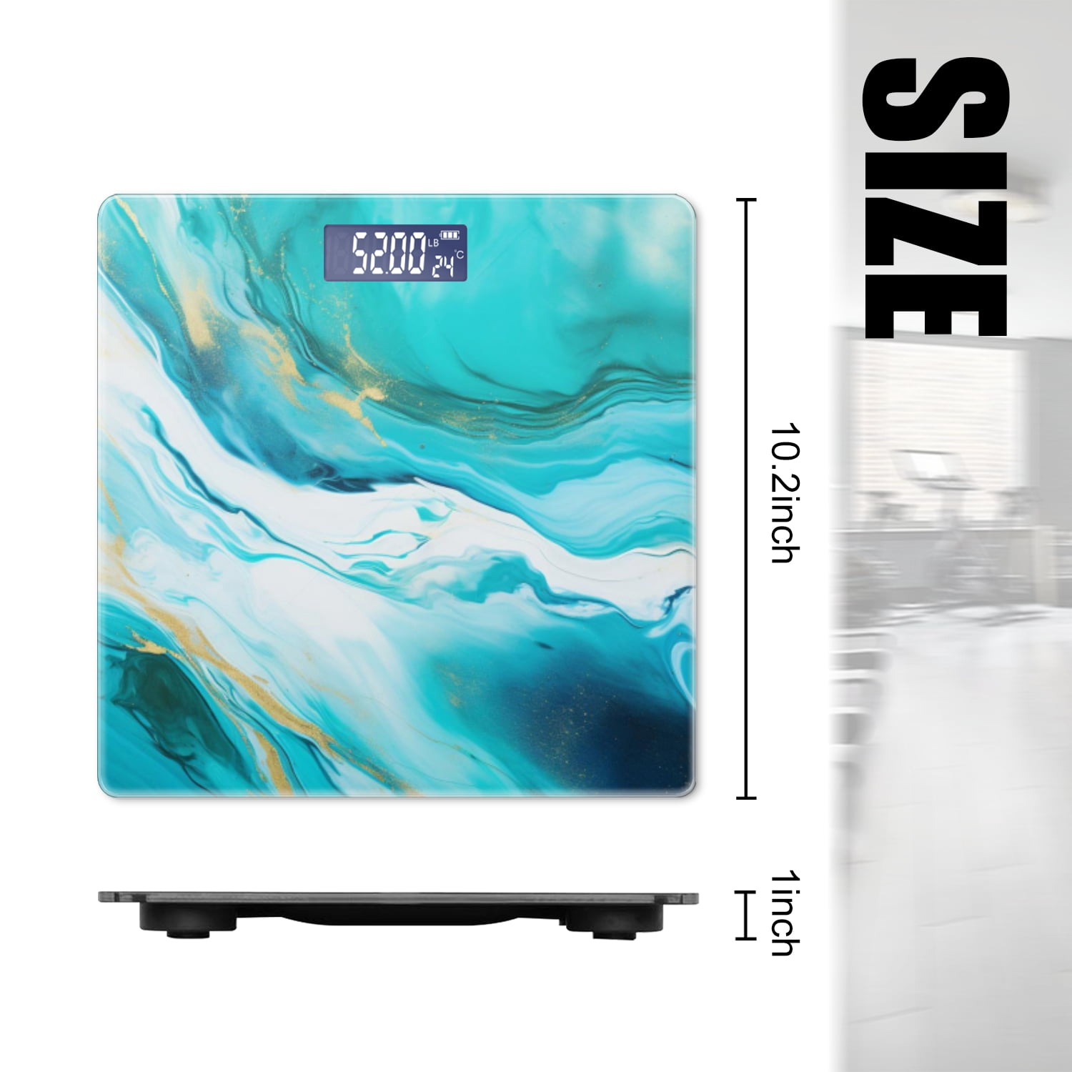 High Precision Body Weight Scale Smart Bathroom Scales with Large LCD Display(400lbs),Decorative for Bedroom-Abstract Fluid Art Painting With Turquoise And Blue