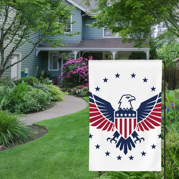 RKSupls Spring Summer Garden Flag Double Sided, Patriotic Eagle Star Circle Linen Welcome Yard House Outside Outdoor Decoration,12*18 inch