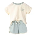 thumbnail image 3 of Baby Girl Outfit Summer Floral Print T Shirt and Shorts 2 Piece Casual Set Girls' Clothing Sets Light Blue 3-4T, 3 of 8