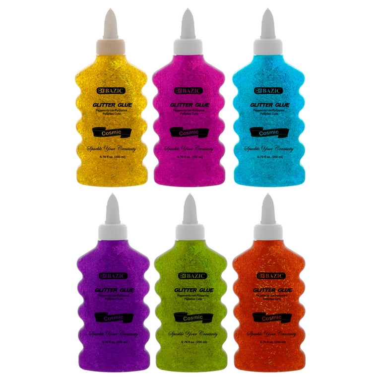 BAZIC Glitter Glue 6 Neon Color Non-Toxic for Slime (6.8oz/Pack), 6-Packs 