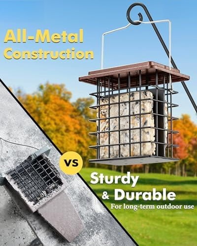 Double Suet Feeder for Outside Hanging,Weatherproof Suet Feeders,Suet Holder with Taller Grid for Woodpecker, Suet Cage Bird Feeders for Outdoors (Coffee, 6 Inch,1 Pack)