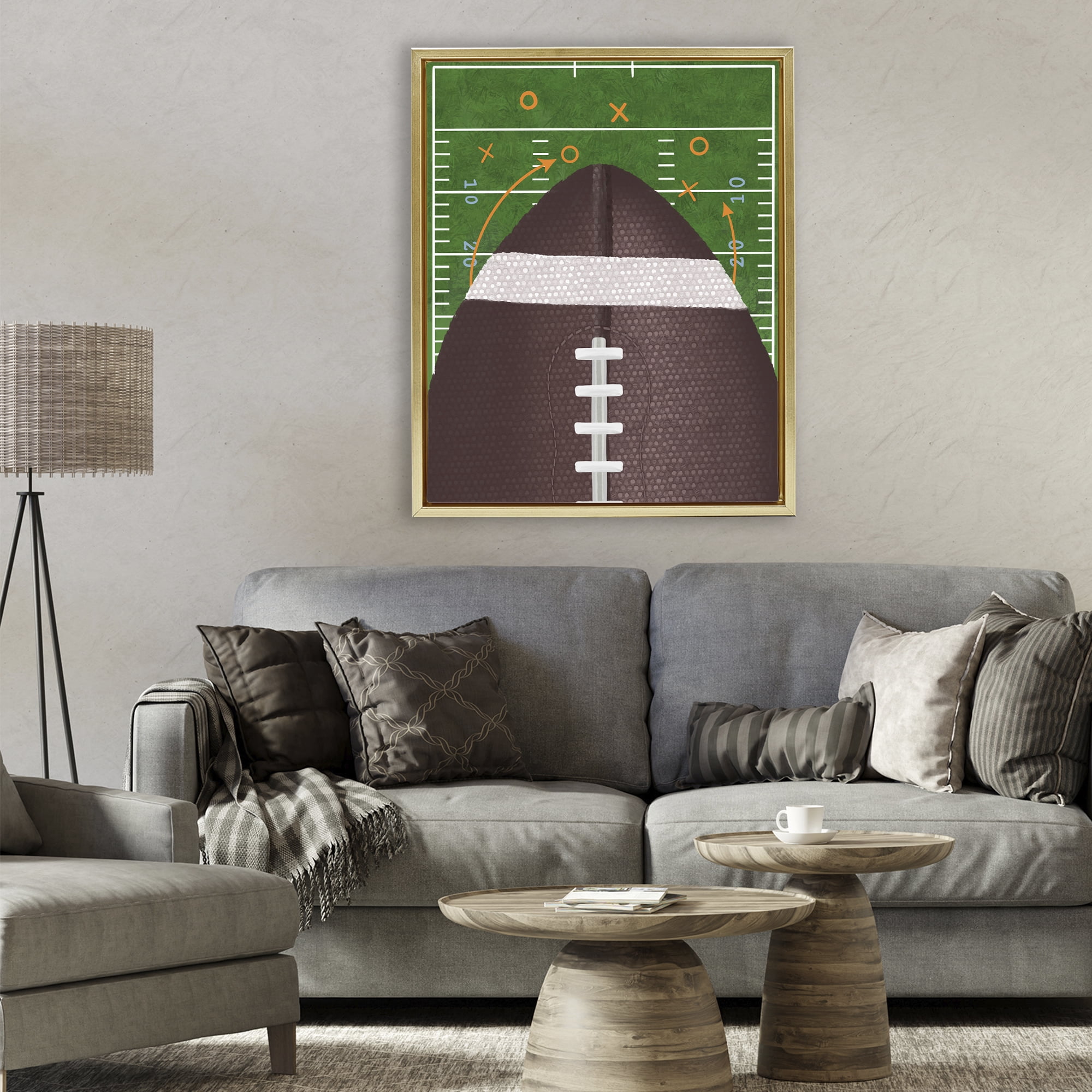 Stupell Industries Football Field Tactics Gold Framed Floater Canvas Wall Art, design by Jennifer Stith
