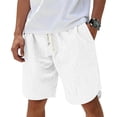 thumbnail image 2 of Men's Casual Cotton Linen Shorts, Drawstring Elastic Waist Knee Length, Quick Dry Breathable Lightweight Relaxed Fit, Beach Vacation Summer Streetwear Essentials | JASKFLY,White 3XL, 2 of 9