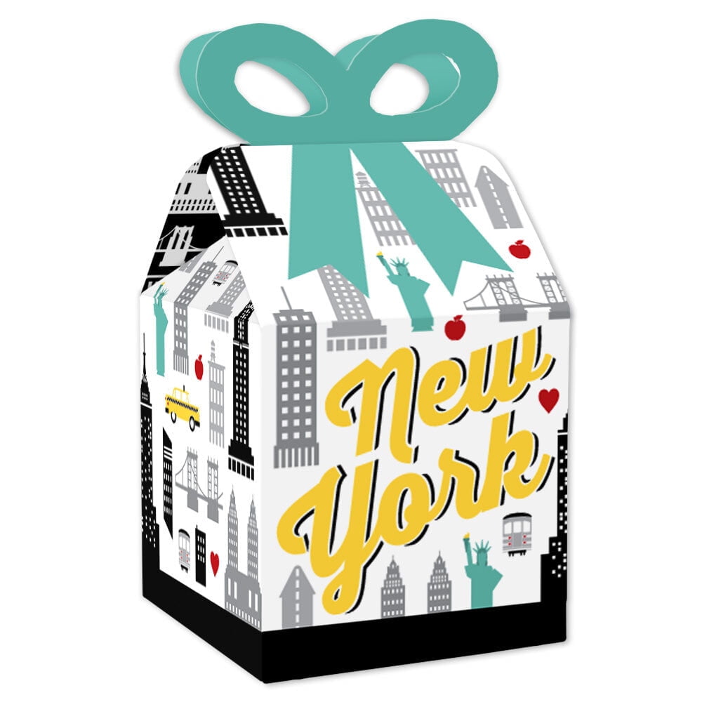 NYC Cityscape Square Favor Gift Boxes New York City Party Bow Boxes