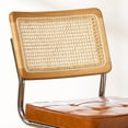 thumbnail image 6 of GrandNoor Brown Faux Leather Rattan Dining Chairs Set of 4, Wooden Mid Century Modern Dining Room Chairs, Mesh Back Cane Kitchen Chair, Cesca Design Chairs with Metal Chrome Legs, 6 of 8