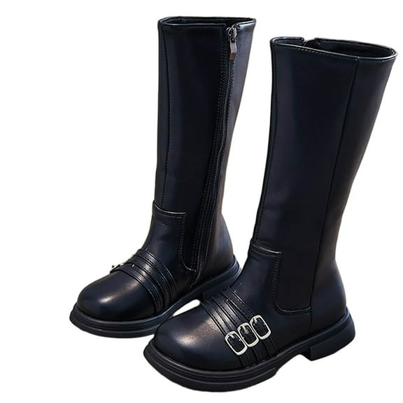 SZJXBUY Kid Boots Girl Western Punk Gothic Riding Boot Vintage Knee High Side Zipper PU Leather Fall Winter Shoes Black,5 Years