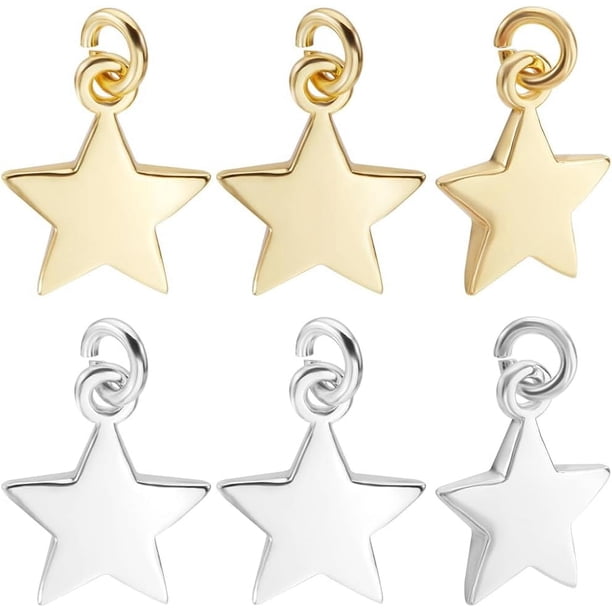1 caja de 20 dijes de estrella chapados en oro de 18 quilates y plata de ley 925, con forma de pentagrama, pequeños colgantes de metal con forma de luna y estrella.