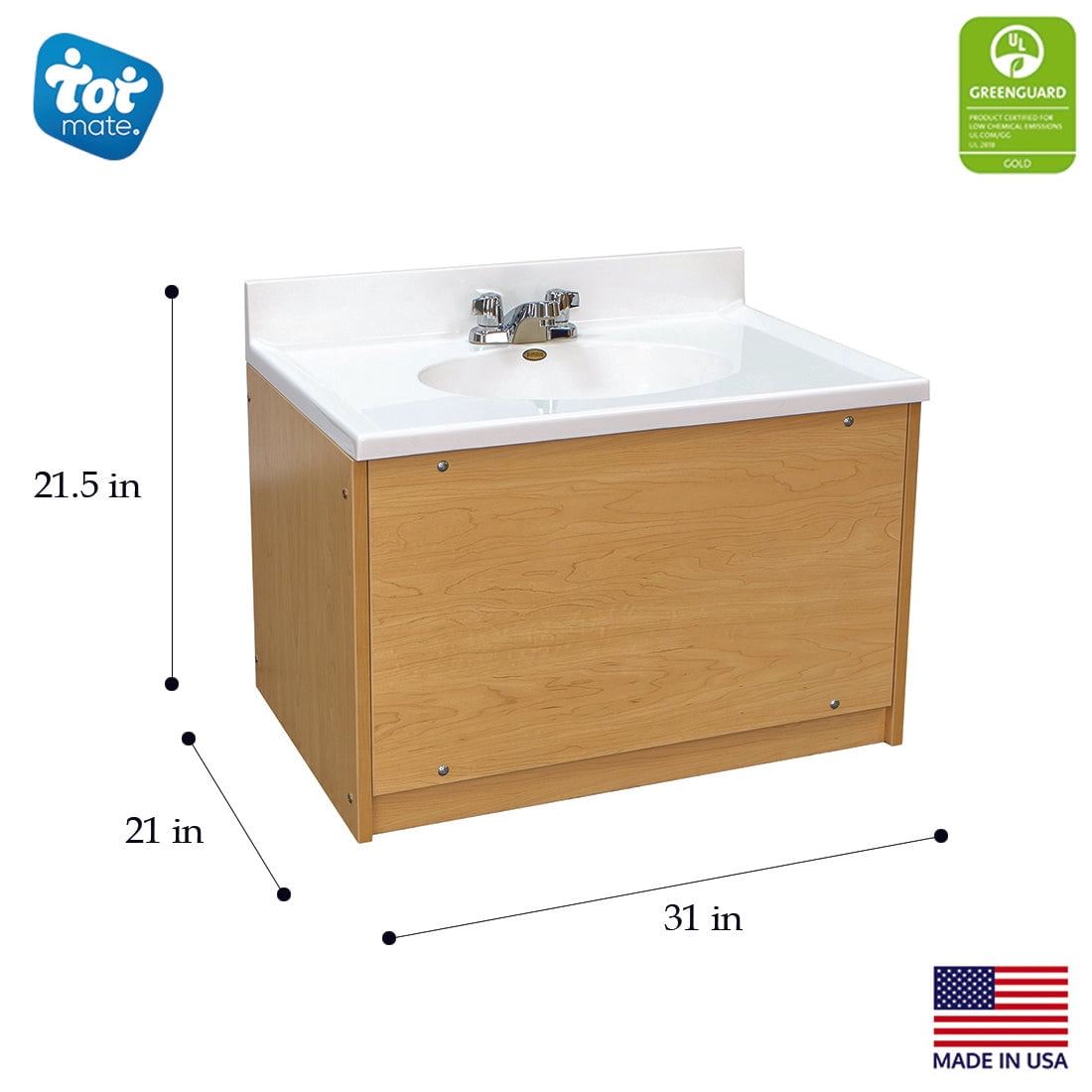 Tot Mate Floor Vanity for Kids Bathroom Sink, Chrome Faucet, Child Height 24", Single Bowl (Maple)