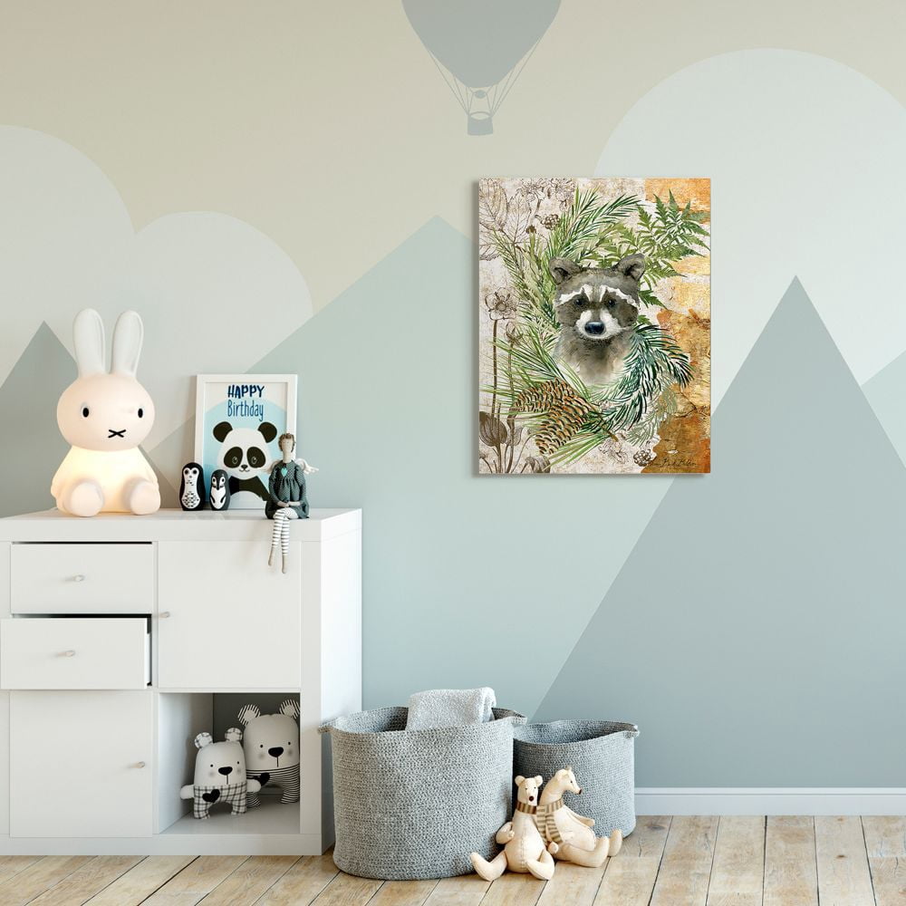 Stupell Industries Children's Racoon in Forest Wild Animal Illustration Canvas Wall Art Design by Sherri Buck Baldwin, 30" x 40"
