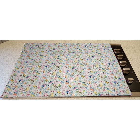 Birds & Butterflies in Blooms Stove Top / Cook Top Cover & Protector by Penny's Needful Things (White)