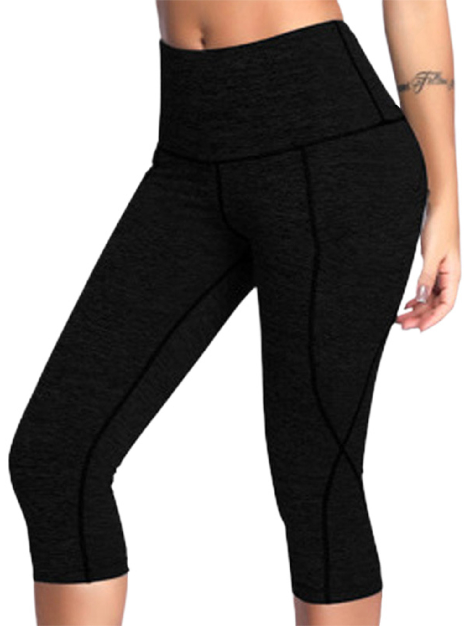 MAWCLOS 2psc Women Capri Leggings Tights Tummy Conytol High Waist Cropped Yoga Pants for Running Fitness with Pocket - image 5 of 8