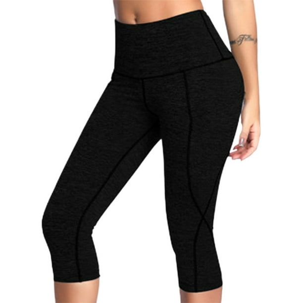 Fashnice Women Leggings Elastic Waisted Bottoms Solid Color Yoga Pants  Stretch Running Trousers Black XL 