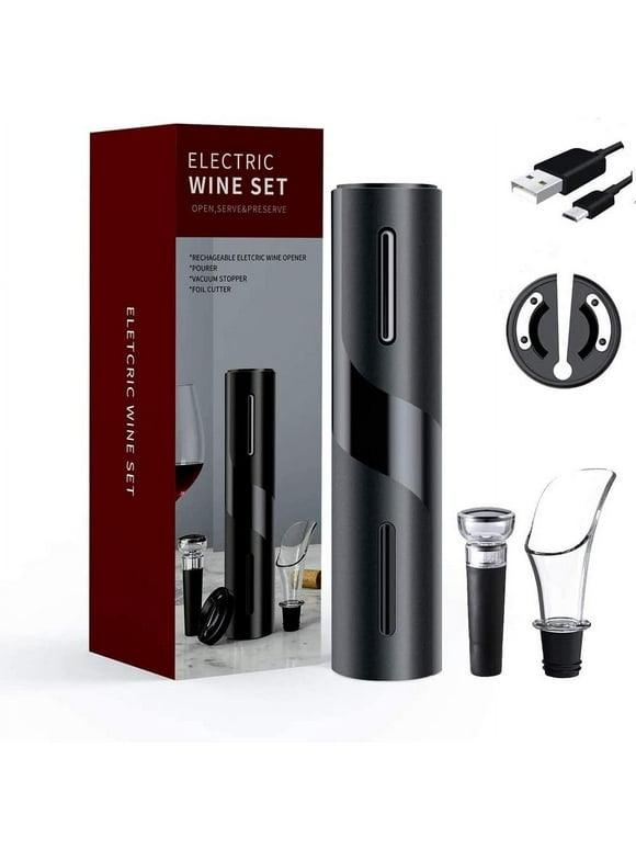 Electric Wine Opener, Rechargeable Automatic Corkscrew Cordless Wine Bottle Opener Set with Foil Cutter, Vacuum Stopper and Wine Aerator Pourer, Ideal Wine Gift Sets